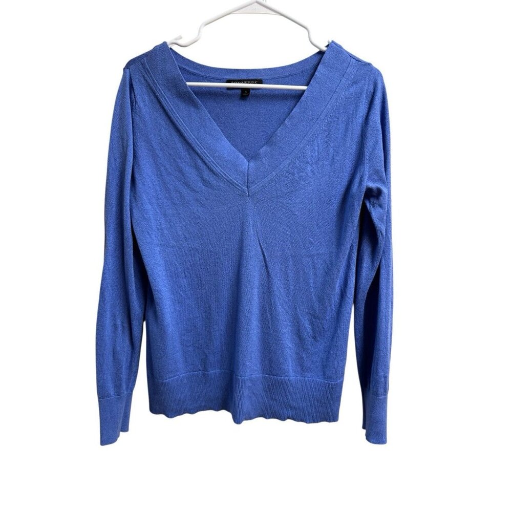 Banana Republic Silk Cashmere V Neck Sweater Blue Sz S
